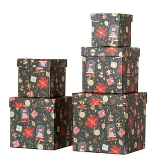 Set of 3 Christmas Stackable Gift Boxes Set with Lids, Xmas Nesting Box for Gift Wrapping Party Decor, Christmas Decorative Stacking Boxes