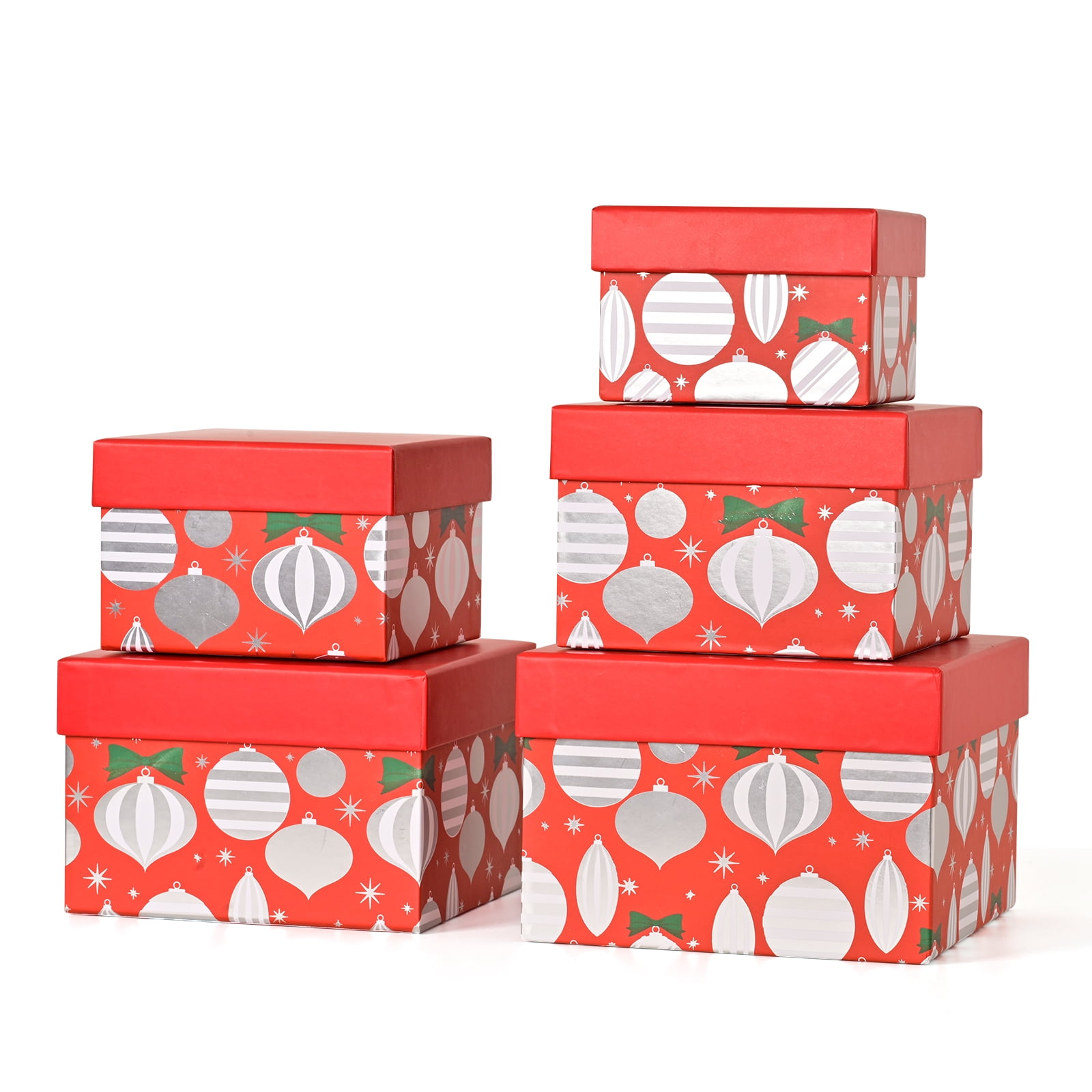 PAPER FAIR Christmas Square Red Gift Boxes with Lids Set of 5
