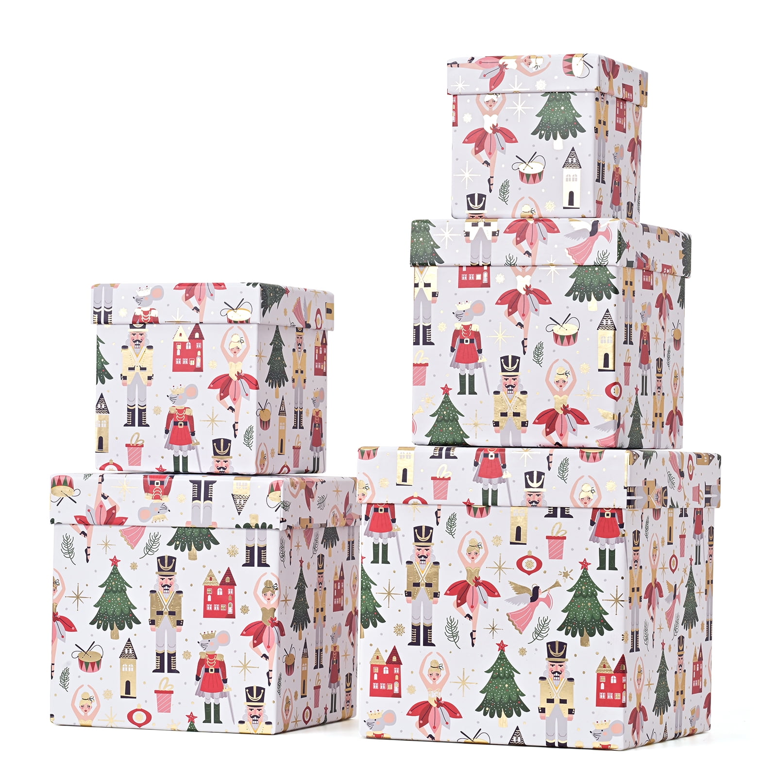 PAPER FAIR Christams Square Red White Gift Boxes with Lids Set of