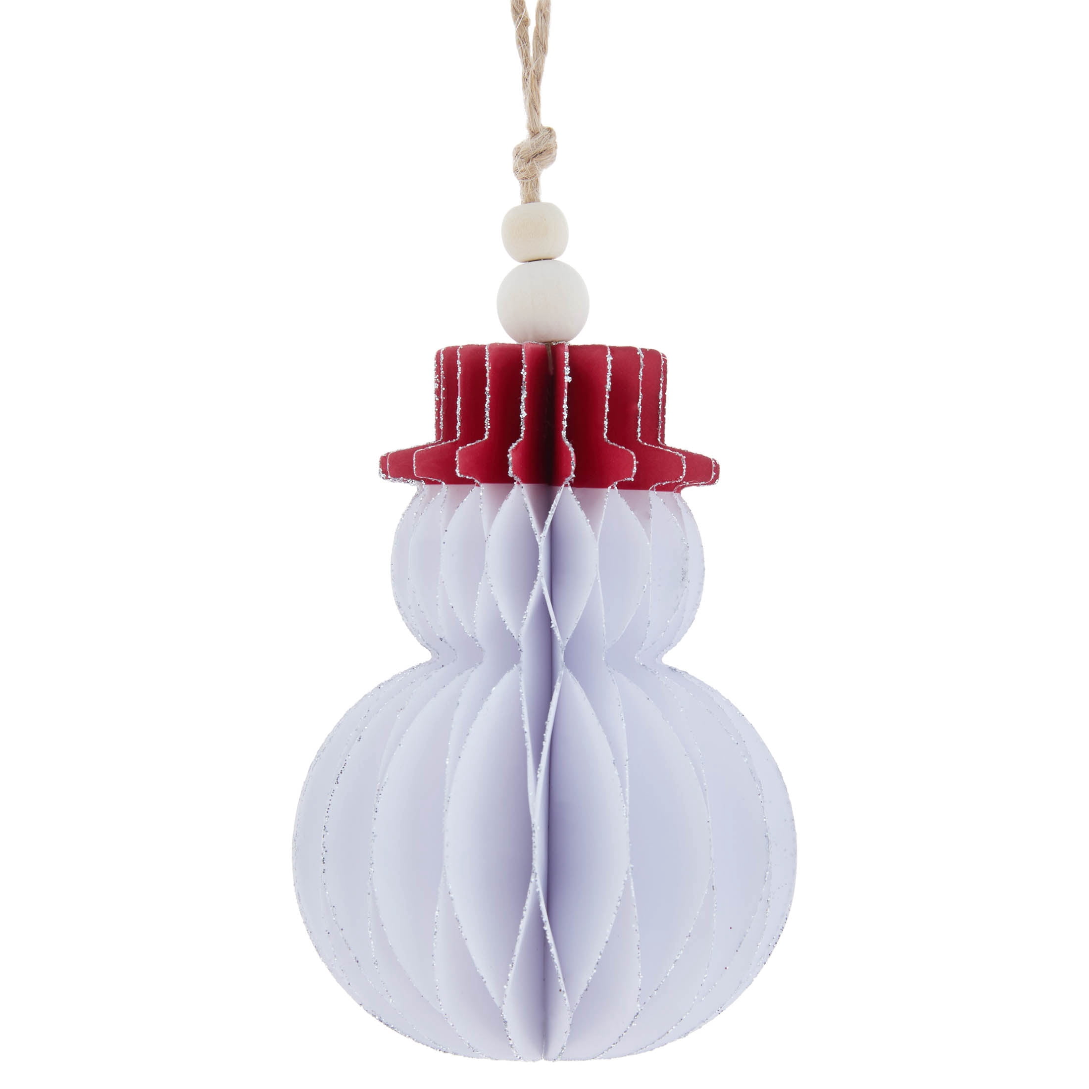 Red and White Honeycomb Paper Glitter Snowman Christmas Ornament, 4", by Holiday Time