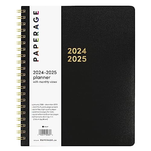PAPERAGE 2 Year Spiral Bound Planner 20242025 (Black), 24 Month