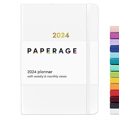 PAPERAGE 2024 Weekly & Monthly Hardcover Planner (White), 12 Month