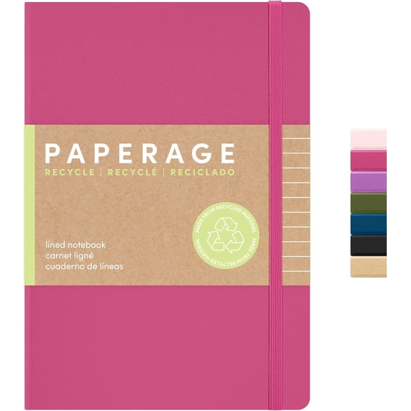 PAPERAGE Recycled Lined Journal Notebook, (Rose), 160 Pages, Medium 5.6 in x 8 - 100 GSM Thick Paper College Ruled, Hardcover Journaling Notebook for Work, School & Note Taking