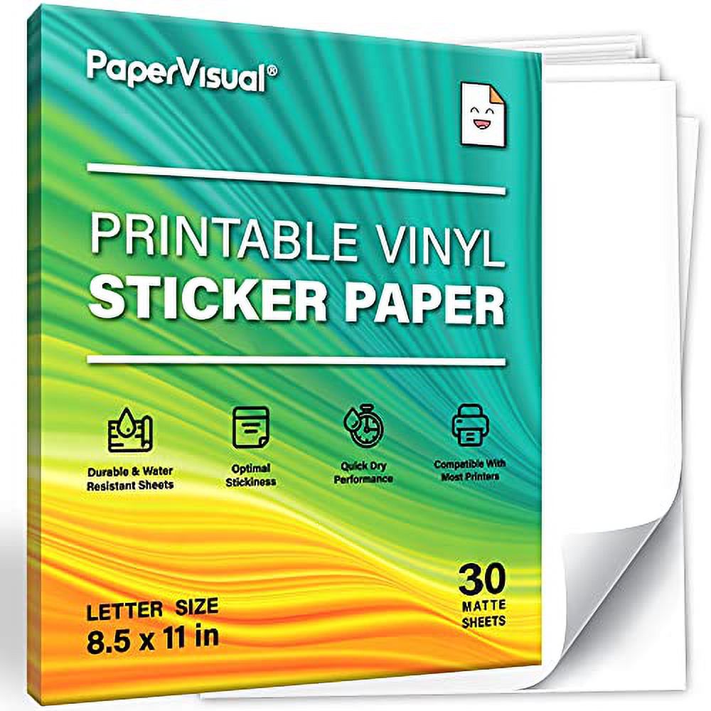 PAPERVISUAL 30 Printable Sticker Paper for Inkjet Printer Matte White