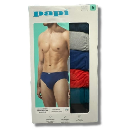 PAPI MEN BRIEFS X6 - 231 TEAL ORANGE - SMALL - COTTON UNDERWEAR LOW RISE 6 PACK