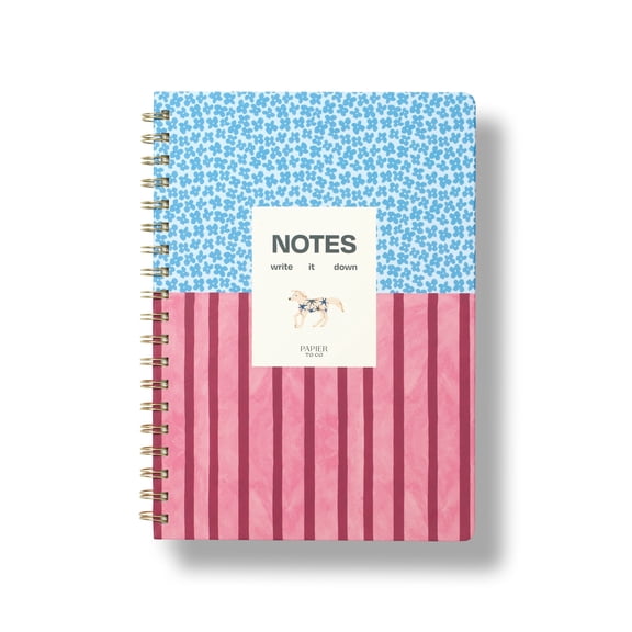 PAPIER TO GO B5 Lined Writing Notebook, 126 Pages, Hardcover, 100 GSM, Floral Stripe Dog Design