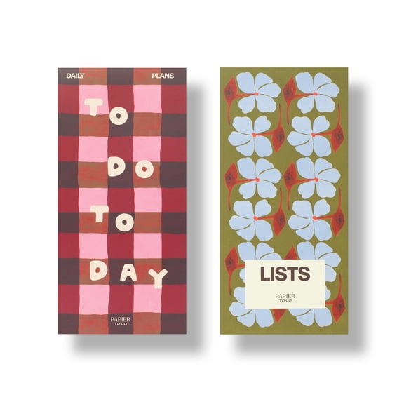 PAPIER TO GO Set of 2 List Writing Pads, 50 Tearaway Sheets, 4.1 x 8.3 Inch