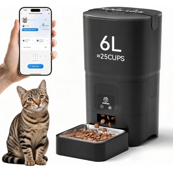 Automatic Cat Feeder,Camera 1080P HD - 6L Pet Feeder, 2.4/5G WiFi Smart App Control, Bluetooth Assist Link,Wide-Angle Lens,Automatic Feeder for Small and Medium-Sized Pets (WiFi 2.4G)