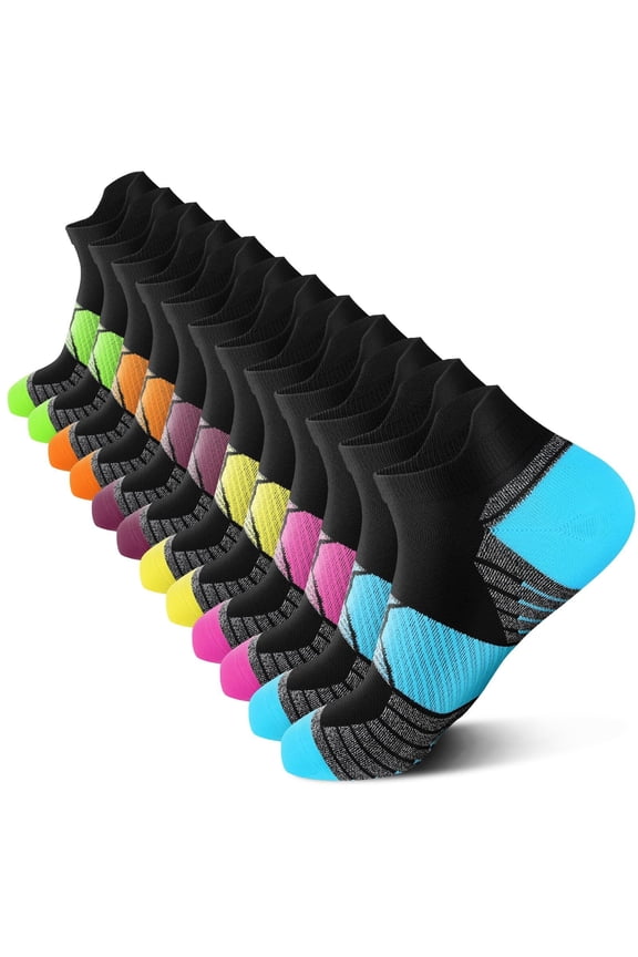 Compression Running Socks Women (6 Pairs), Ankle Athletic Socks Low Cut with Arch Support