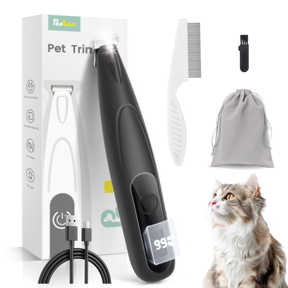 PAPMINI Dog Grooming Kit with LED Display & Light, 35dB Ultra-Quiet Dog Clippers, Cordless Dog Hair Trimmer, Type-C Rechargeable Pet Grooming Clippers for Paws, Ears, Face, & Body