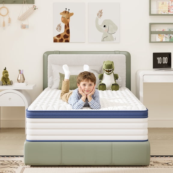 Twin Mattress, Paproos 12 inch Hybrid Gel Memory Foam Mattress in a Box, Wrapped Pocket Hybird Spring Mattress, Twin Size Mattress, Medium Firm, Edge Support, Pressure Relief, CertiPUR-US, Blue