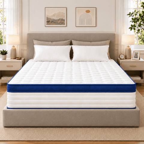 PAPROOS King Mattress, 12 Inch Hybrid Memory Foam Mattress in a Box, Medium Firm King Size Mattress with Pocket Springs, Motion Isolation, Cooling Breathable Fabric, Edge Support, CertiPUR-US, Blue