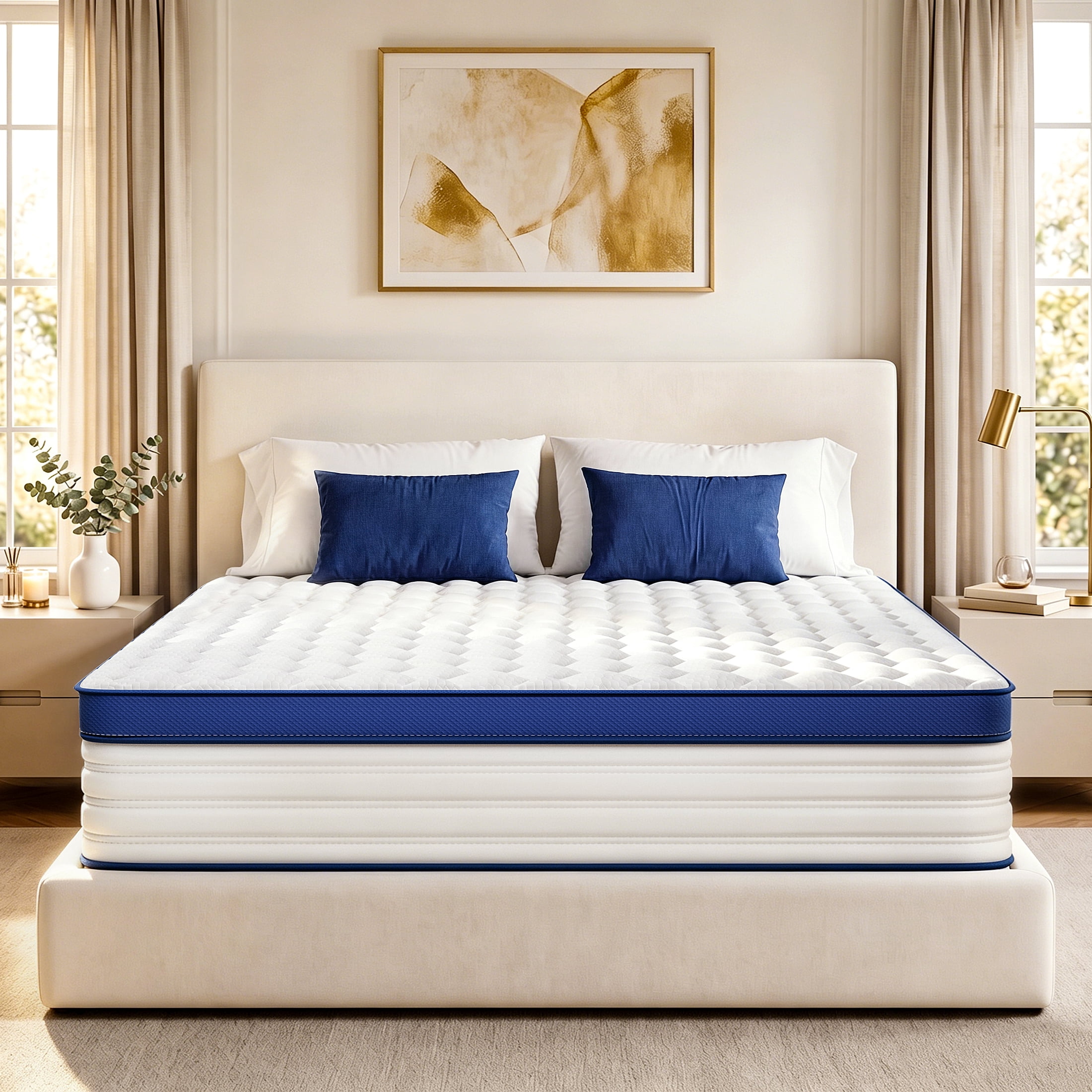 PAPROOS King Mattress, 12 Inch Hybrid Memory Foam Mattress in a Box, Medium Firm King Size Mattress with Pocket Springs, Motion Isolation, Cooling Breathable Fabric, Edge Support, CertiPUR-US, Blue