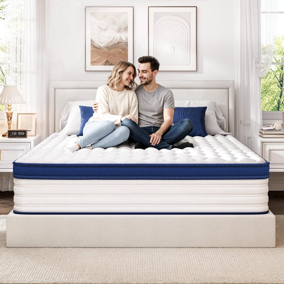 PAPROOS King Mattress, 12 Inch Hybrid Memory Foam Mattress in a Box, Medium Firm King Size Mattress with Pocket Springs, Motion Isolation, Cooling Breathable Fabric, Edge Support, CertiPUR-US, Blue