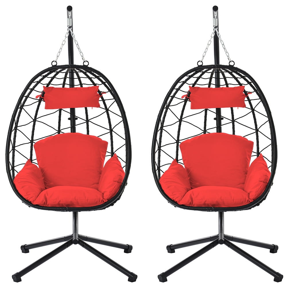PAPROOS 2 Piece Egg Chair, Hanging Egg Chair with Stand Outdoor Indoor Use, Patio Wicker Swing