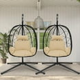 thumbnail image 1 of PAPROOS 2 Piece Egg Chair, Hanging Egg Chair with Stand Outdoor Indoor Use, Patio Wicker Swing Basket Chair for Kids Adults, Holds 300lbs, Modern Hammock Chairs for Porch Balcony, Beige, 1 of 11