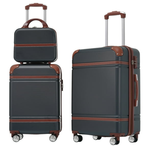 PAPROOS Travel Luggage Set of 3, 20in 24in Hardside Suitcase with Cosmetic Case, Lightweight Suitcase Set with Spinner Wheels, Expandable Hardshell Luggage Sets, Black
