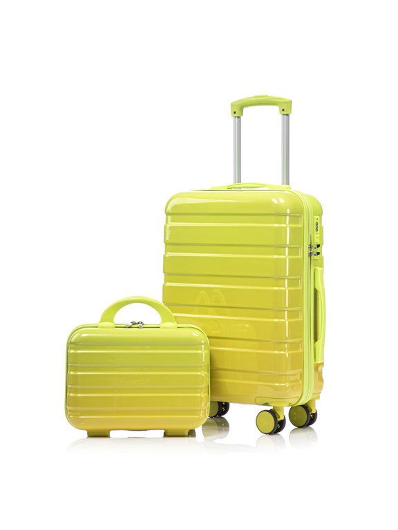 Luggage Sets 2 Piece Suitcase Set(14"/20") Suitcase, Hardside Lightweight Kids Suitcase with Combination Lock, Carry-on Suitcase and Cosmetic Bag for Travel, Back to School, Green & Yellow