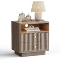thumbnail image 1 of PAPROOS 22.8'' Large Fluted Nightstand, 2 Drawers Bedside Table with Charging Station and LED Light, Curved Corner Design Storage Night Stand End Table for Bedroom, Living Room, Brown Gray, 1 of 7