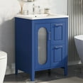 thumbnail image 1 of PAPROOS 24 inch Bathroom Vanity with Sink, Wood Freestanding Bathroom Cabinet Vanity with 2 Drawers and Door, Modern Bathroom Storage Cabinet with Glass Door, Adjustable Shelf and Solid Frame, Blue, 1 of 12