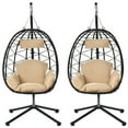 thumbnail image 1 of PAPROOS 2PCS Wicker Egg Chair, Indoor Outdoor Swing Chair with Stand and Removable Cushion, All-Weather Rattan Hanging Basket Chair Hammock Chair for Patio Balcony Porch Garden, Beige, 1 of 10