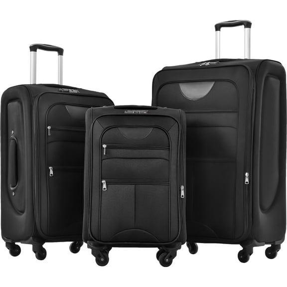 PAPROOS 3 Piece Luggage Sets, 20in 24in Hardside Luggage with Cosmetic Case, Lightweight Expandable Suitcase with Spinner Wheels and TSA Lock, Carry on Vintage Suitcase, Black