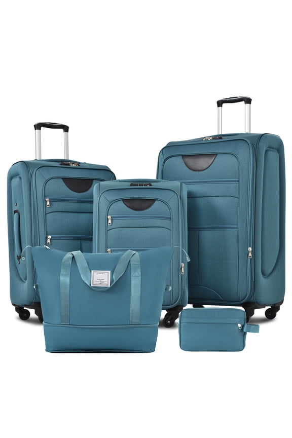 3 PCS Luggage Set with Duffel Bag, Lightweight Carry on Softside Suitcases Set, 20in 24in 28in Expandable Suitcase with Spinner Wheel and TSA Lock, Softshell Luggage Travel Set, Green