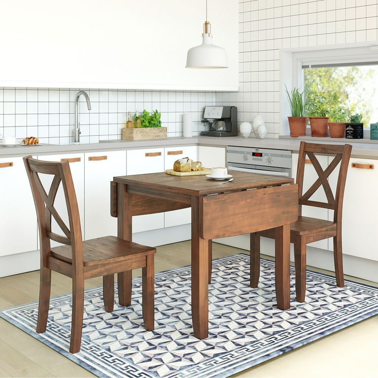 PAPROOS 3 Piece Dining Table Set Wood Drop Leaf Dining Table and 2 X back Chairs Set Modern Drop Leaf Dining Table Set for Dining Room Breakfast Nook Space Saving Kitchen Dinette Set