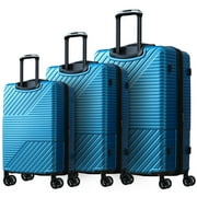PAPROOS 3 Piece Hardside Luggage Set, 20in 24in 28in 3 in 1 ABS Carry on Hardshell Suitcases Set, Expandable Suitcase with Spinner Wheel, Lightweight Luggage Set for Travel, Blue