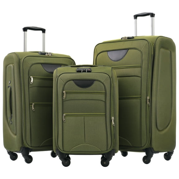 PAPROOS 3-Piece Luggage Set (20"/24"/28"), Softside Lightweight Suitcase with TSA-Lock and Spinner Wheels, Expandable Travel Luggage with Front Pocket for School, Travel, Army Green