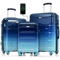 thumbnail image 1 of PAPROOS 3-Piece Luggage Set (20''/24''/28''), Hardshell Lightweight Suitcase with USB Port and Side Hooks, Travel Luggage with TSA-Lock, Hardside Rolling Luggage for School, Travel, Blue, 1 of 5