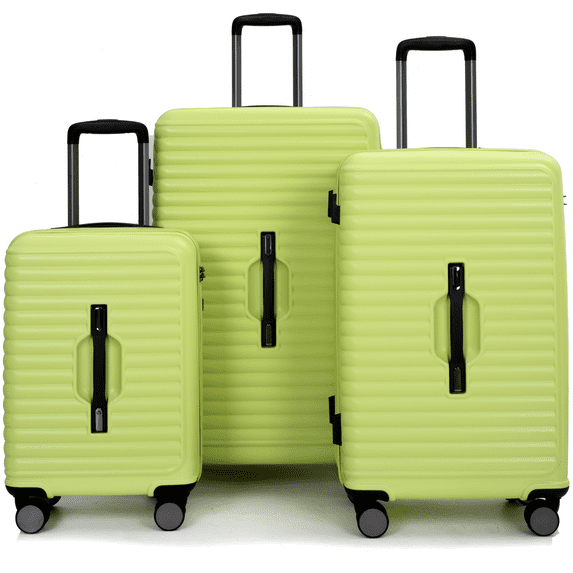 PAPROOS 3 Piece Luggage Set, 21" 25" 29" Hard Case Suitcase Set, Fashion Suitcase Set with Two Hooks, Double Spinner Wheels and TSA Lock, Lightweight Hardside Luggage Set for Travel, Light Green