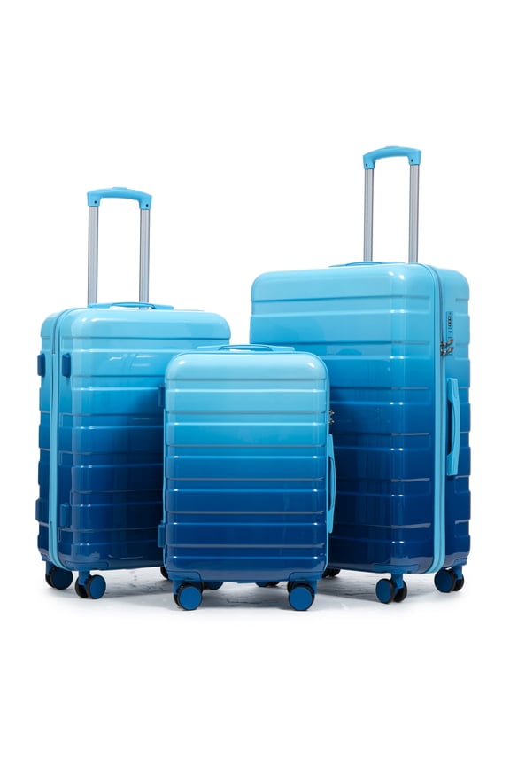 3 Piece Luggage Set, Hardshell Carry on Luggage with Spinner Wheel, TSA Lock, Expandable Hardside Suitcase with Gradient Color, 20in 24in 28in Suitcase Set for Travel, Navy+Light Blue