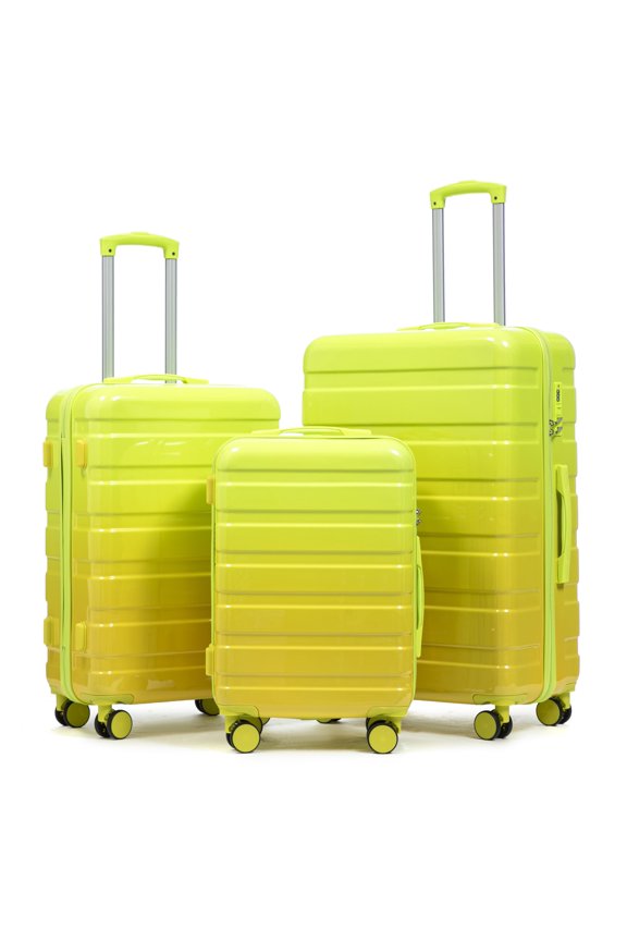 3 Piece Luggage Set, Hardshell Carry on Luggage with Spinner Wheel, TSA Lock, Expandable Hardside Suitcase with Gradient Color, 20in 24in 28in Suitcase Set for Travel, Green+Yellow