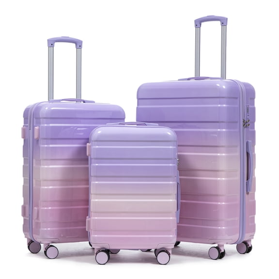 Paproos 3 Piece Luggage Set, Hardshell Carry on Luggage with Spinner Wheel, TSA Lock, Expandable Hardside Suitcase with Gradient Color, 20in 24in 28in Suitcase Set for Travel, Pink+Purple