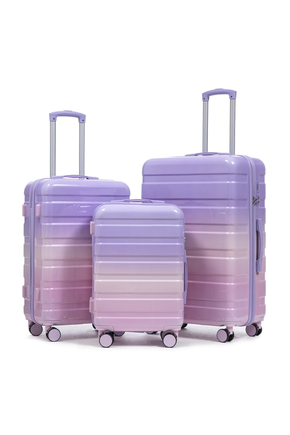 3 Piece Luggage Set, Hardshell Carry on Luggage with Spinner Wheel, TSA Lock, Expandable Hardside Suitcase with Gradient Color, 20in 24in 28in Suitcase Set for Travel, Pink+Purple