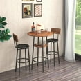 thumbnail image 1 of PAPROOS Bar Table Set for 2, Wood Double Layer Round Bar Table and Chairs Set, Industrial Counter Height Pub Table with 2 Upholstered Stools, Metal Frame, Rustic Brown and Black, 1 of 6