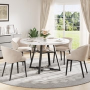 PAPROOS Round Dining Table, 43 Faux Marble Dining Table with Storage Shelf, Circle Dining Table for Dining Room, Modern Kitchen Table for 4 People, WhiteOnly Table