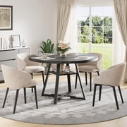 PAPROOS Round Dining Table, 43 Faux Marble Dining Table with Storage Shelf, Circle Dining Table for Dining Room, Modern Kitchen Table for 4 People, BlackOnly Table