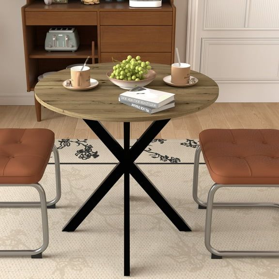 PAPROOS 31" Round Dining Table for 4, Kitchen Table, Dining Room Table with Thickened Wooden Tabletop and Metal Legs, Small Dining Table for kitchen, Breakfast Nook, Brown (only table)