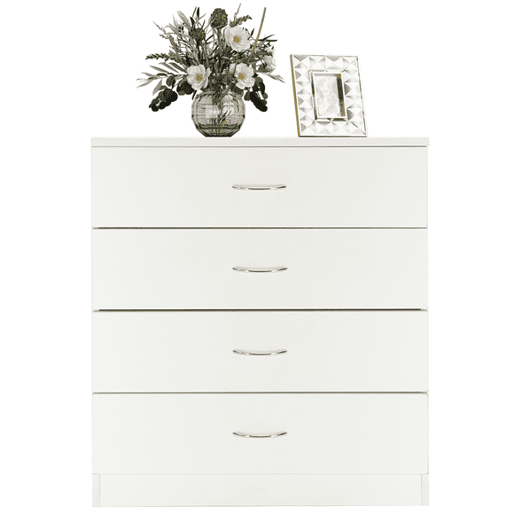 PAPROOS 4 Drawer Dresser, Bedroom Chest of Drawers, Wood Dresser Organizer Cabinet, Modern Dresser Storage Cabinet, Easy Assembly, White