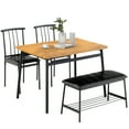 thumbnail image 1 of PAPROOS 4 Piece Dining Table Set, Dining Room Table Set with Metal Frame, Wooden Top and Faux Leather Upholstered Seat, Dinette Set for Breakfast Nook, Kitchen Table with 2 Chairs & 1 Bench Set, Brown, 1 of 9