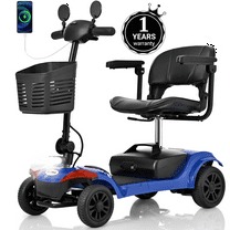 Paproos Mobility Scooter, 300W Mobility Scooters for Seniors, Electric Wheelchair, Compact All Terrain Motorized Mobility Scooters for Travel, Removable Battery, Basket, Blue