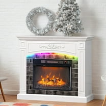 Paproos 43” Electric Fireplace with Mantel, Freestanding Electric Fireplace Heater with Remote Control, Realistic Flame, Timer, Ultra-Thin Fireplace Insert with COB LED for Living Room, 1400W, White