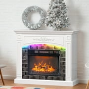 Paproos 43  Electric Fireplace with Mantel, Freestanding Electric Fireplace Heater with Remote Control, Realistic Flame, Timer, Ultra-Thin Fireplace Insert with COB LED for Living Room, 1400W, White
