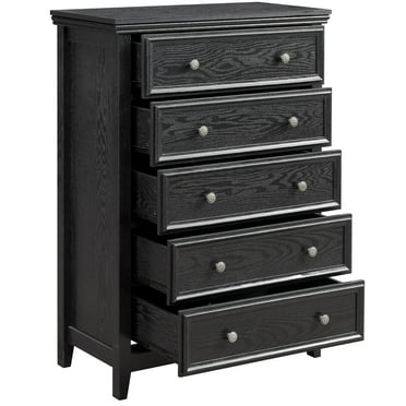 PAPROOS 5 Drawer Dresser, Modern Farmhouse Chest of Drawers, Clothes Storage Closet Organizers 4 Drawers Cabinet for Bedroom, Black