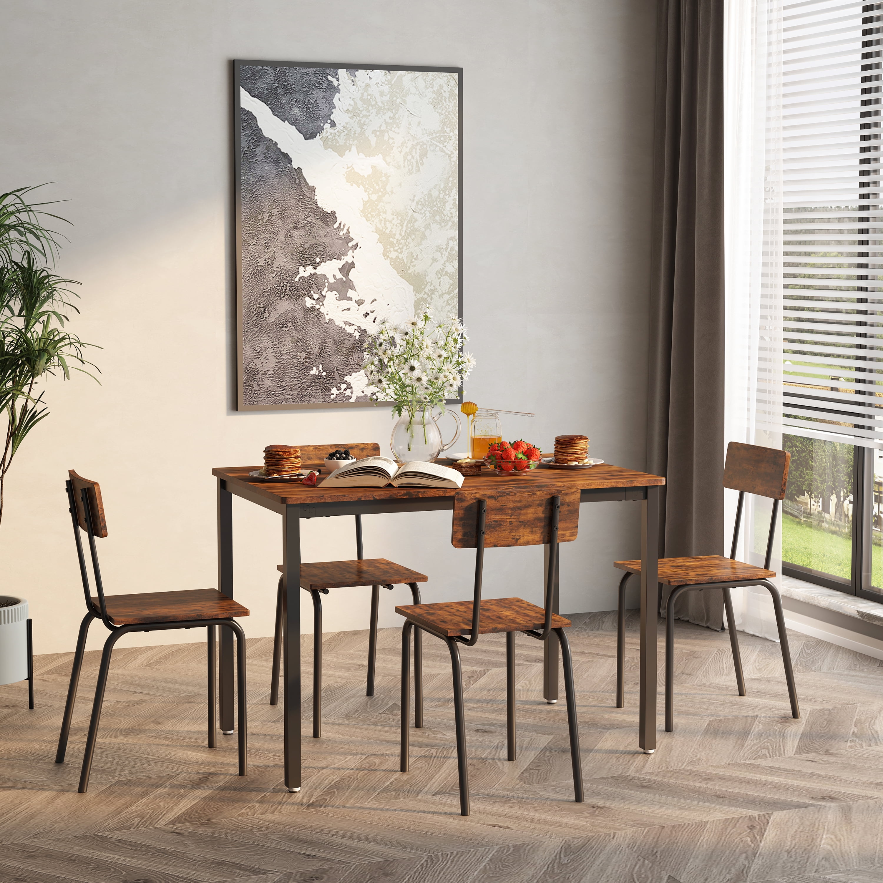 PAPROOS 5 Piece Dining Table Set, Modern Farmhouse Dining Room Set with
