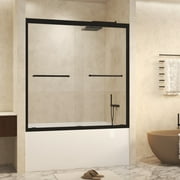 PAPROOS 50"-60" W x 60" H Sliding Shower Door, Modern Double Tub Door with Aluminum Frame, Bathtub Door with 1/4” (6 mm) Clear Tempered Glass, Stainless Steel Handle, SGCC Certified, Matte Black