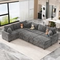 thumbnail image 1 of PAPROOS 6 Seat Sectional Chaise With a Storage Ottoman and 3 Pillows, 112.2" Sectional Sofa Pull-out Sofa Bed Sleeper with Charging Devices, U Shape Oversized Sectional Couch for Living Room, Gray, 1 of 9