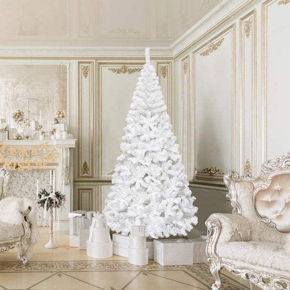 PAPROOS 9FT Christmas Trees, Artificial Christmas Tree with 2000 Super Lush Branch Tips, Xmas Tree with Sturdy Metal Base for Holiday Decor, White